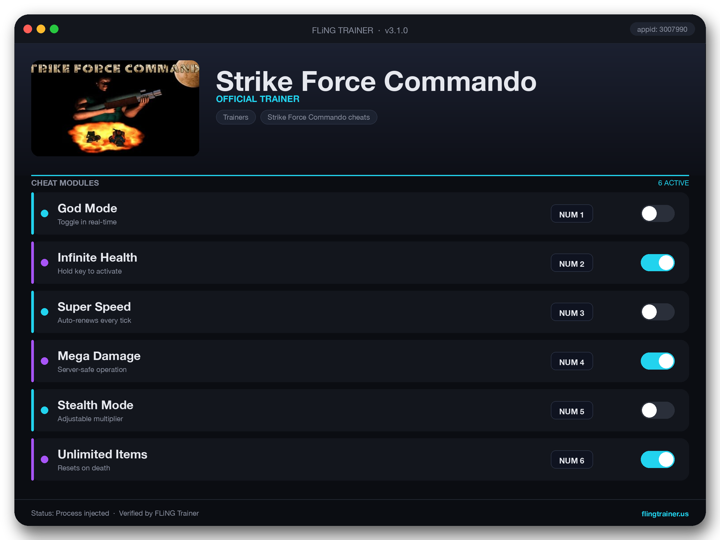 Strike Force Commando Trainer interface