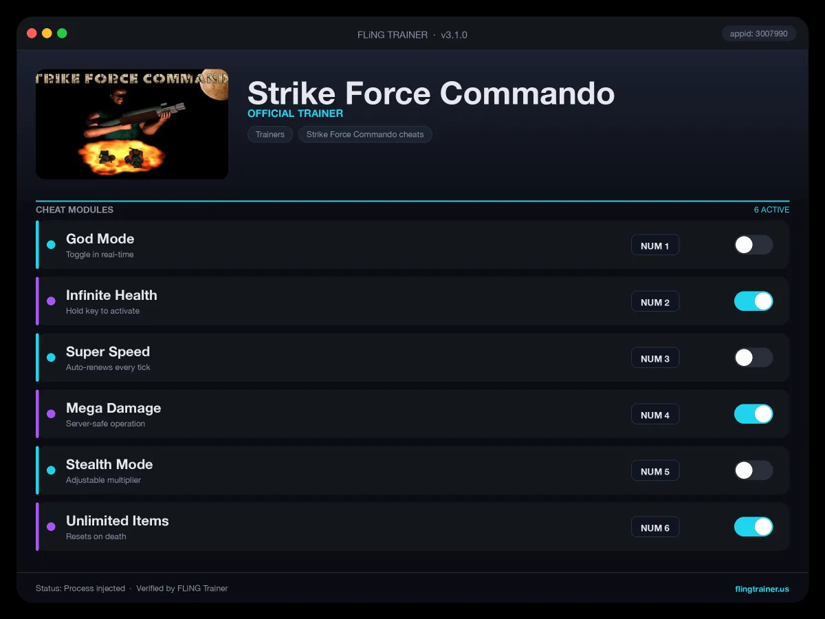 Strike Force Commando Trainer interface