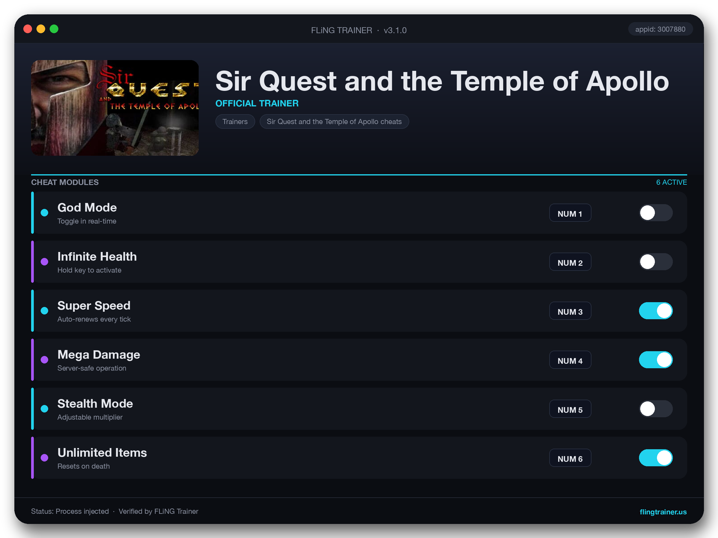 Sir Quest and the Temple of Apollo Trainer interface