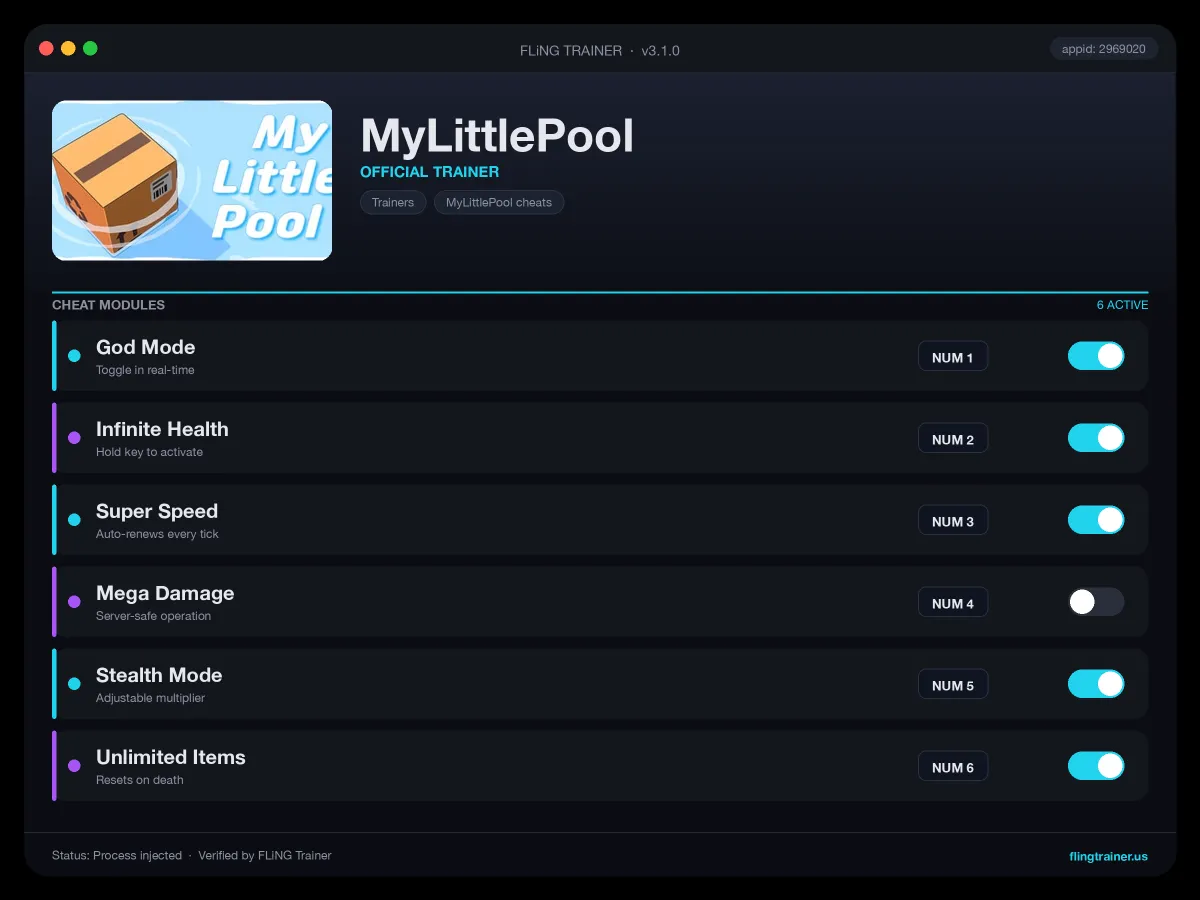 MyLittlePool Trainer interface