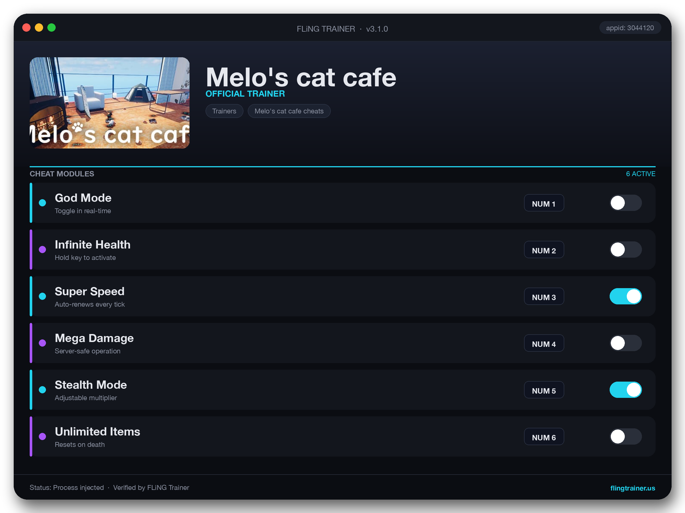 Melo's cat cafe Trainer interface