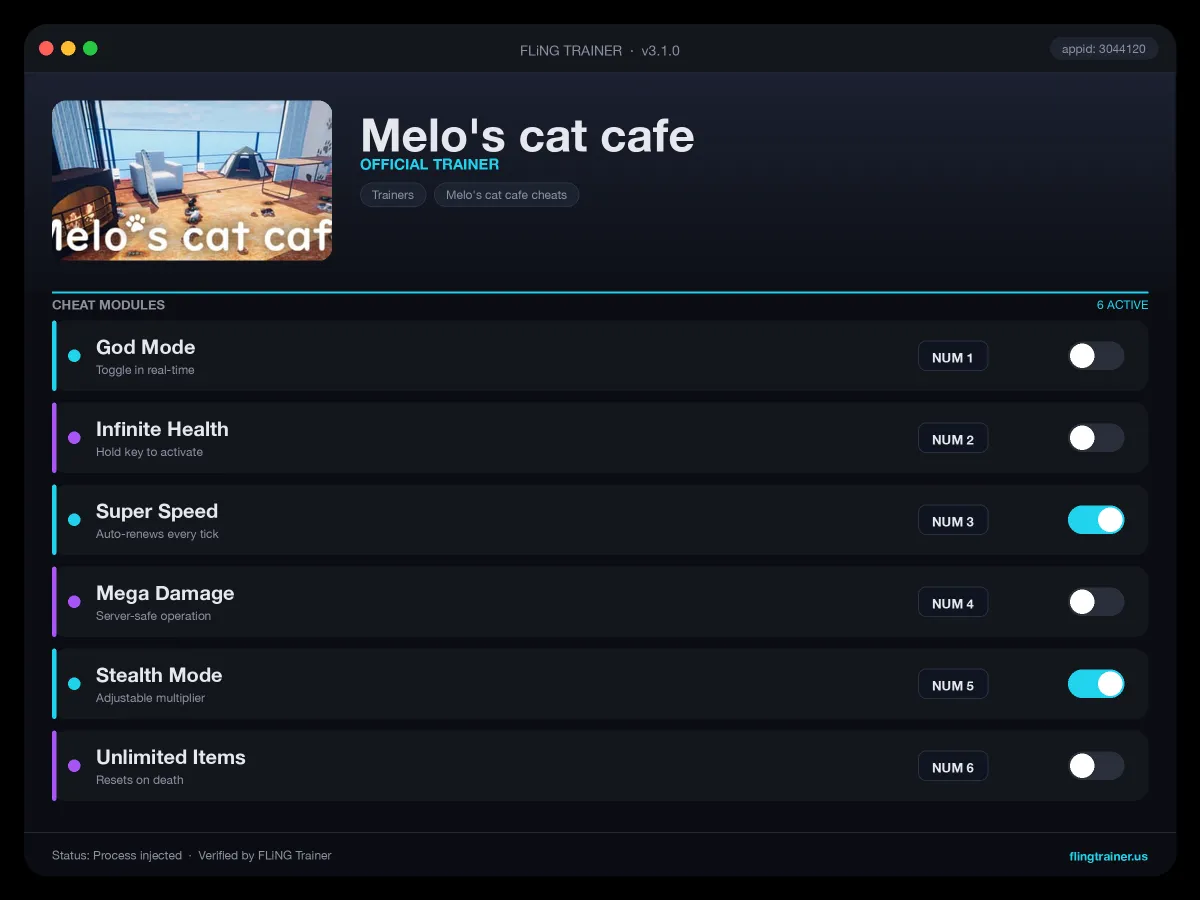 Melo's cat cafe Trainer interface