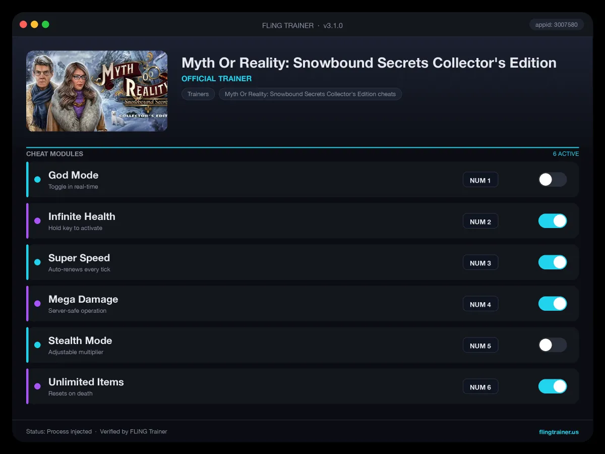 Myth Or Reality: Snowbound Secrets Collector's Edition Trainer interface