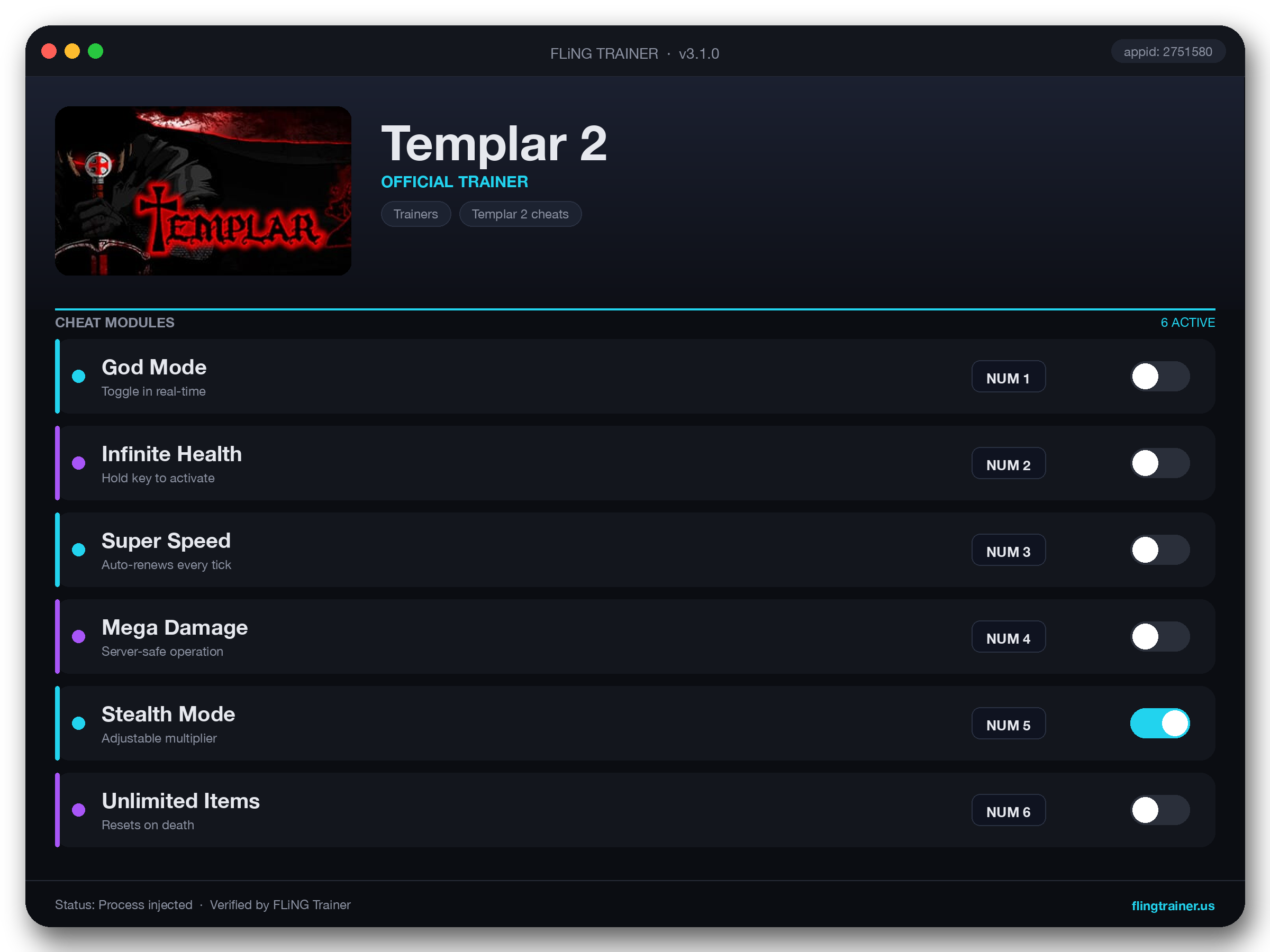 Templar 2 Trainer interface