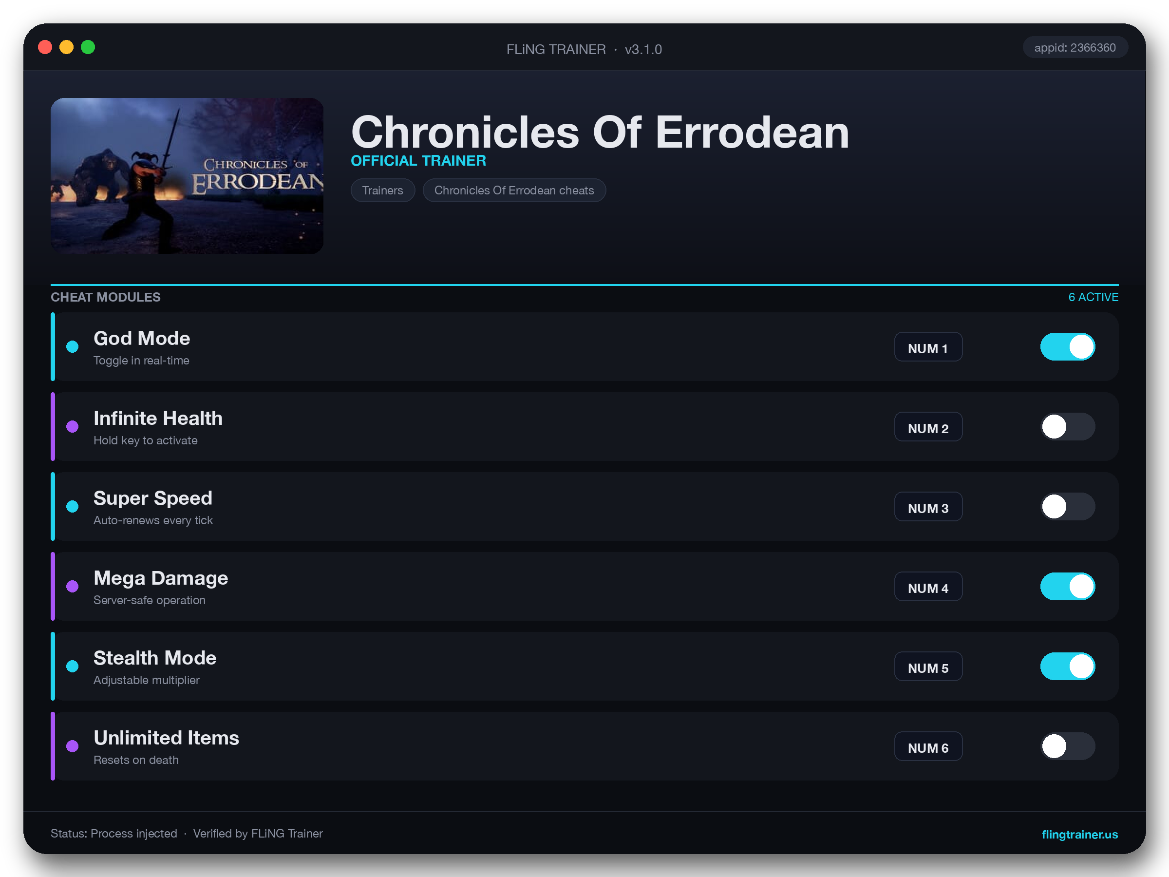 Chronicles Of Errodean Trainer interface
