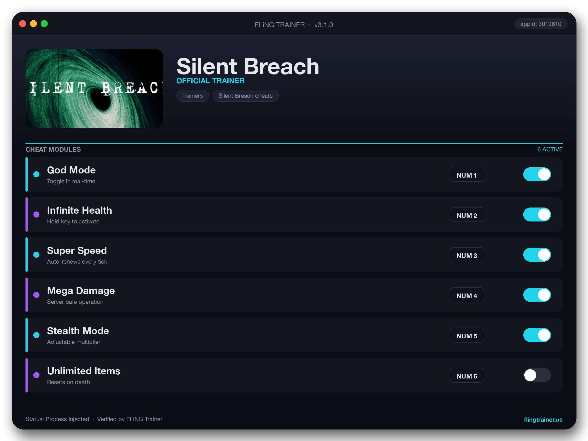 Silent Breach Trainer interface