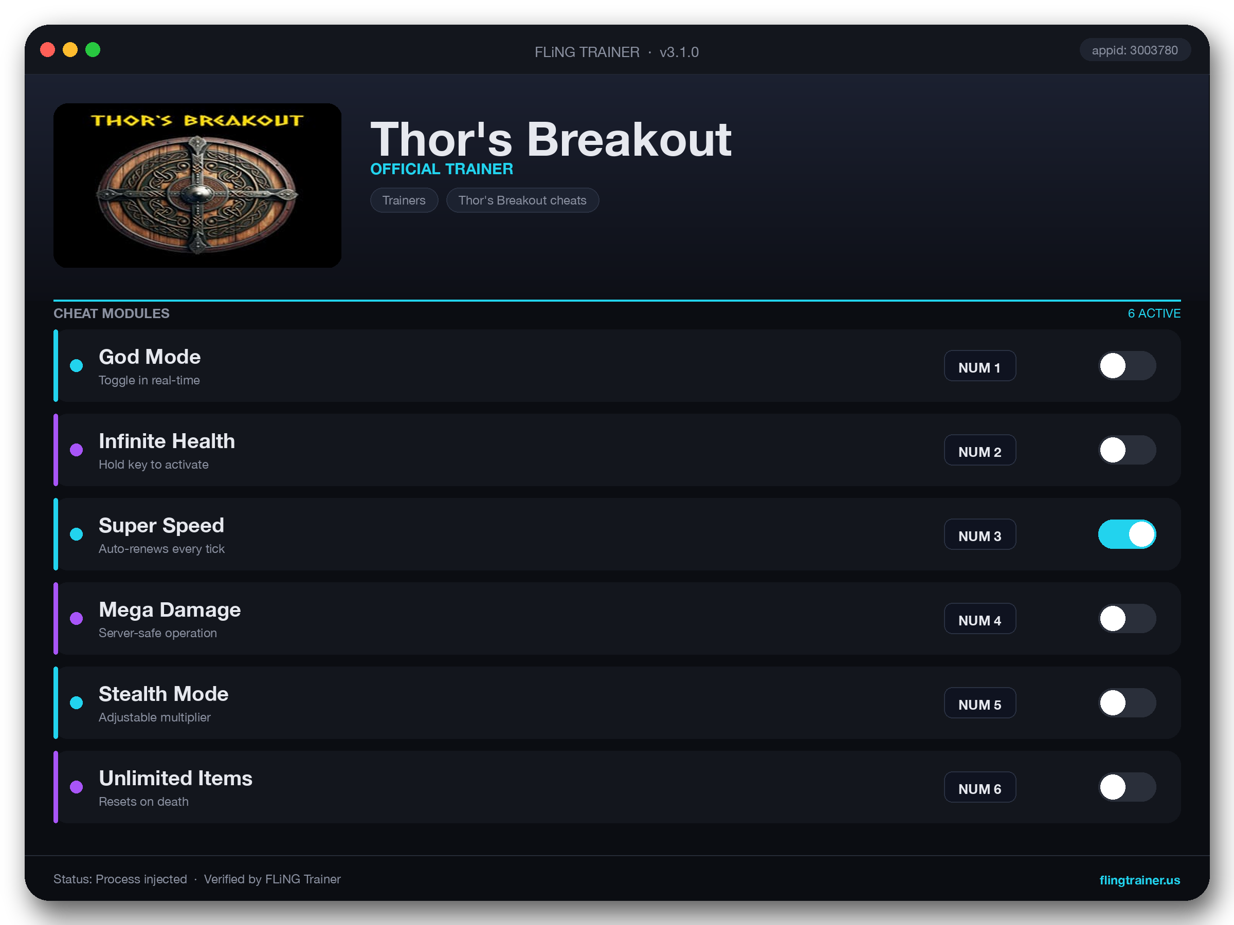 Thor's Breakout Trainer interface