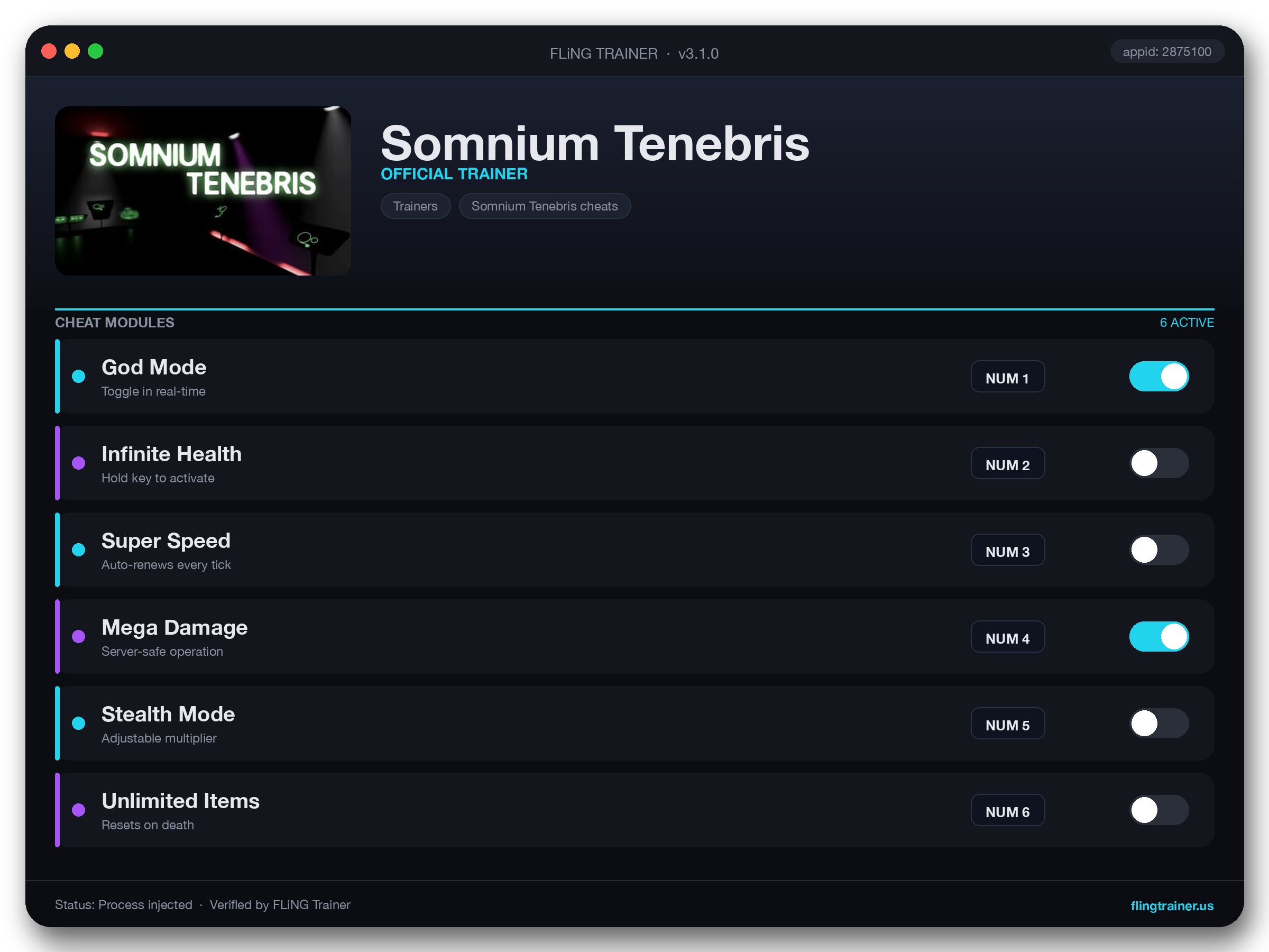 Somnium Tenebris Trainer interface