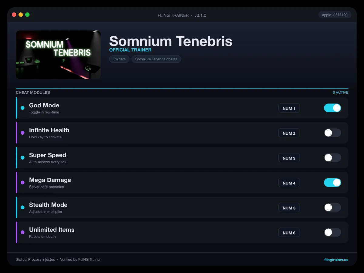 Somnium Tenebris Trainer interface