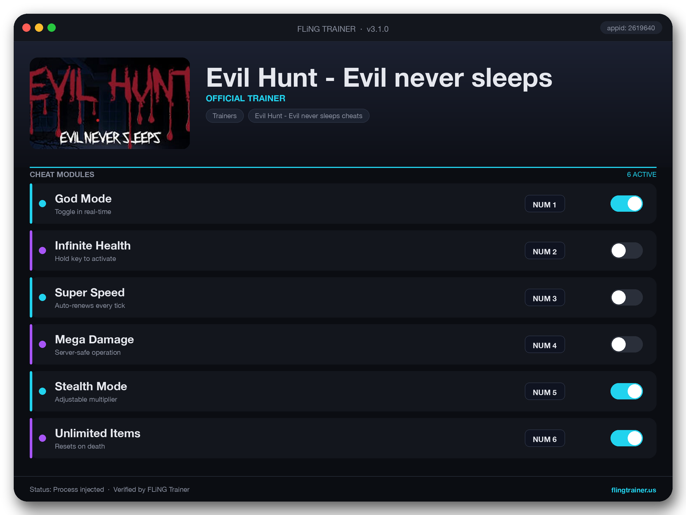 Evil Hunt - Evil never sleeps Trainer interface
