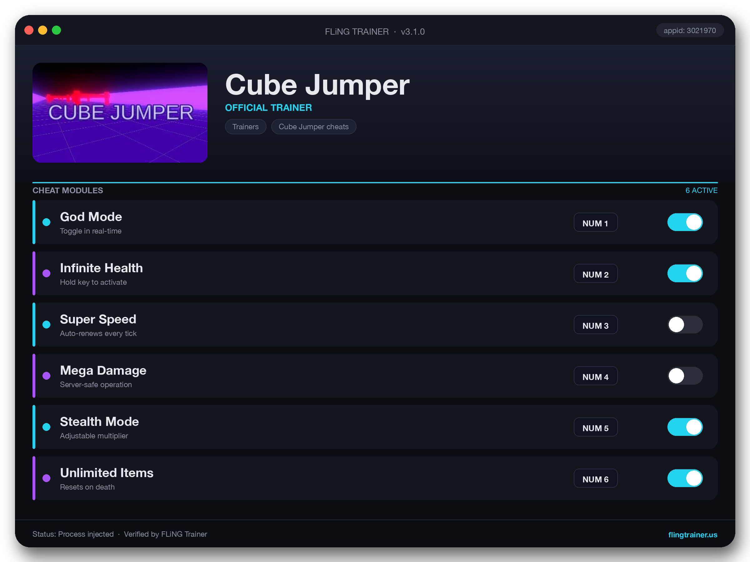 Cube Jumper Trainer interface