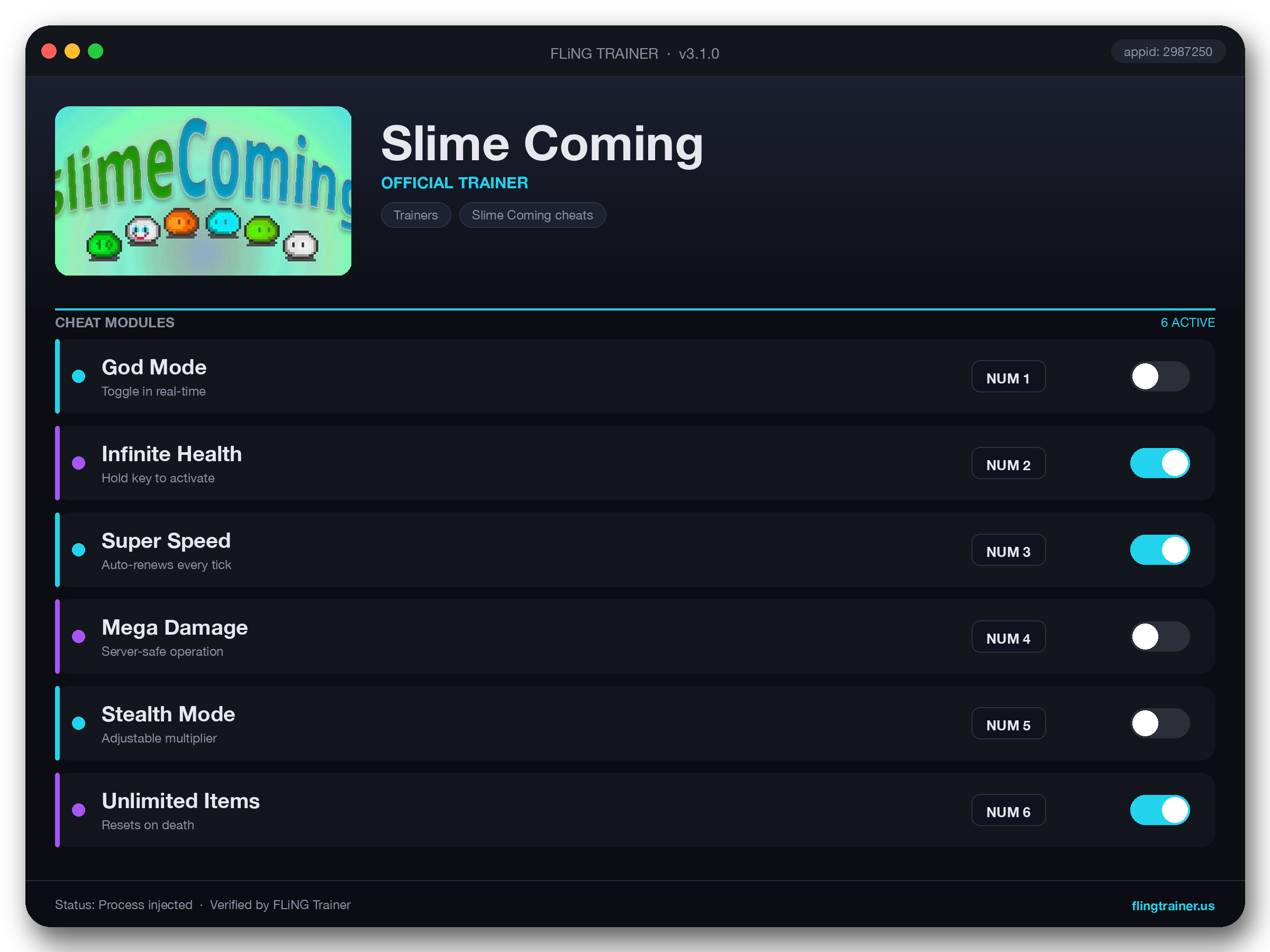 Slime Coming Trainer interface