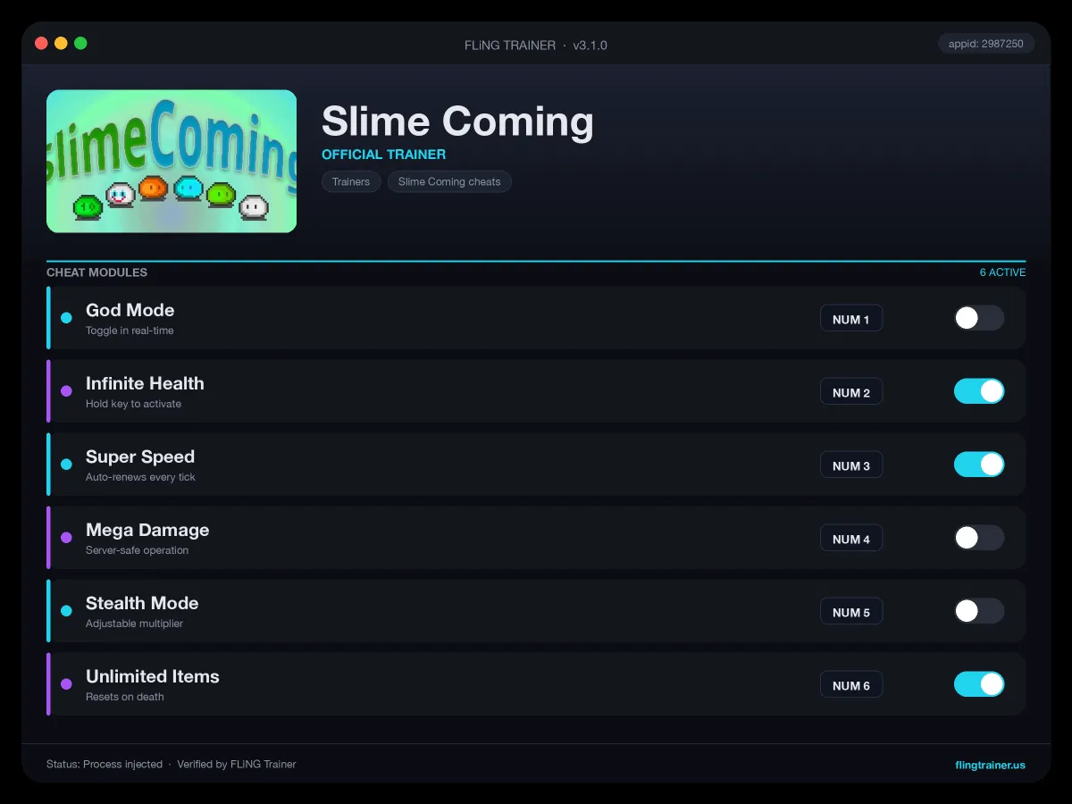 Slime Coming Trainer interface