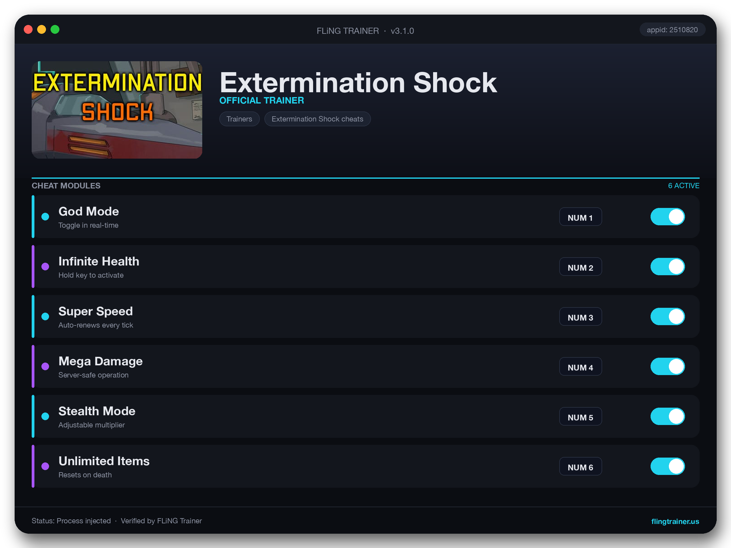 Extermination Shock Trainer interface