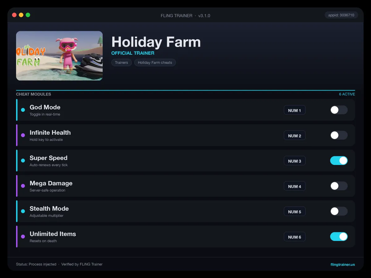Holiday Farm Trainer interface