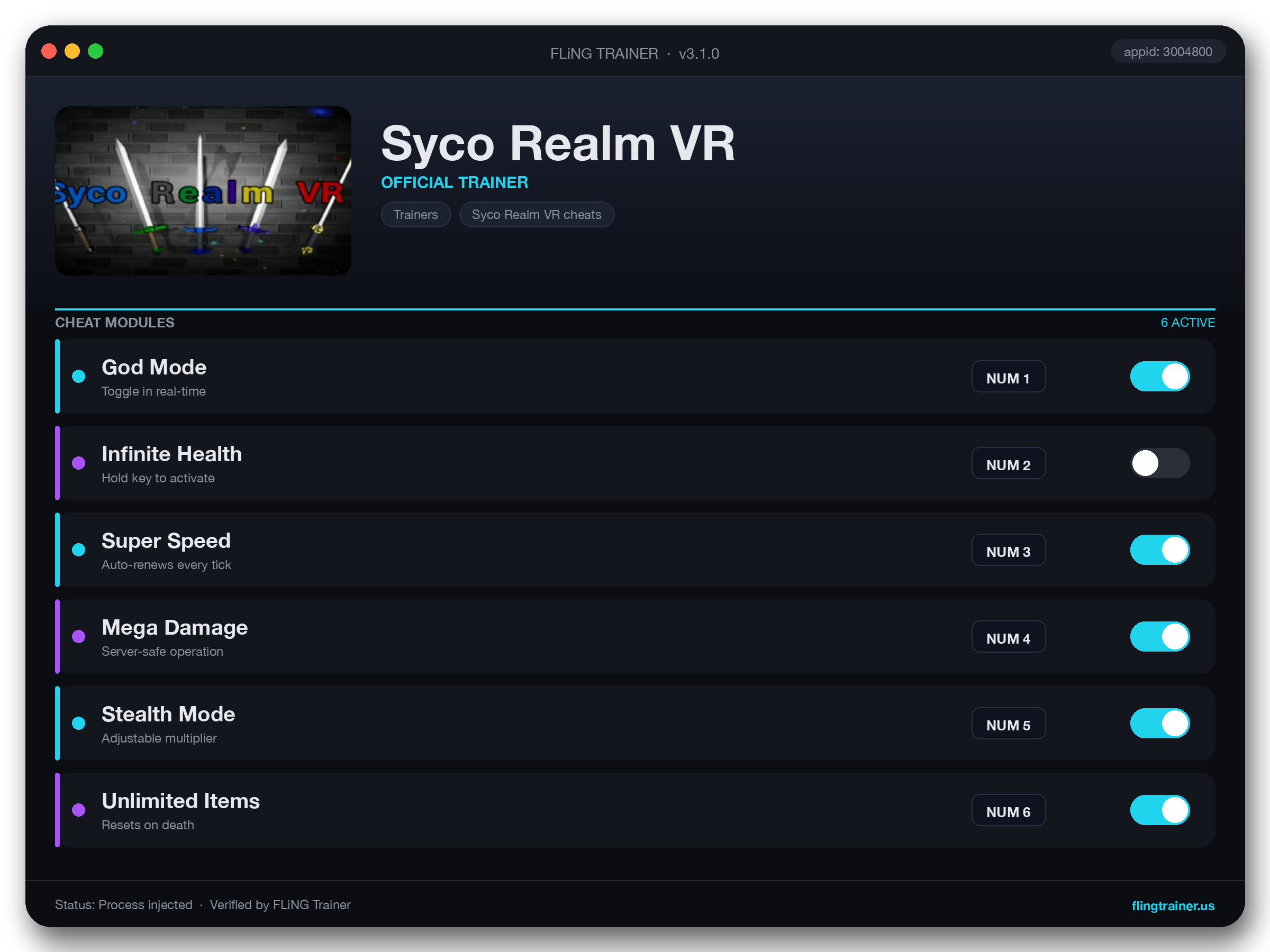 Syco Realm VR Trainer interface