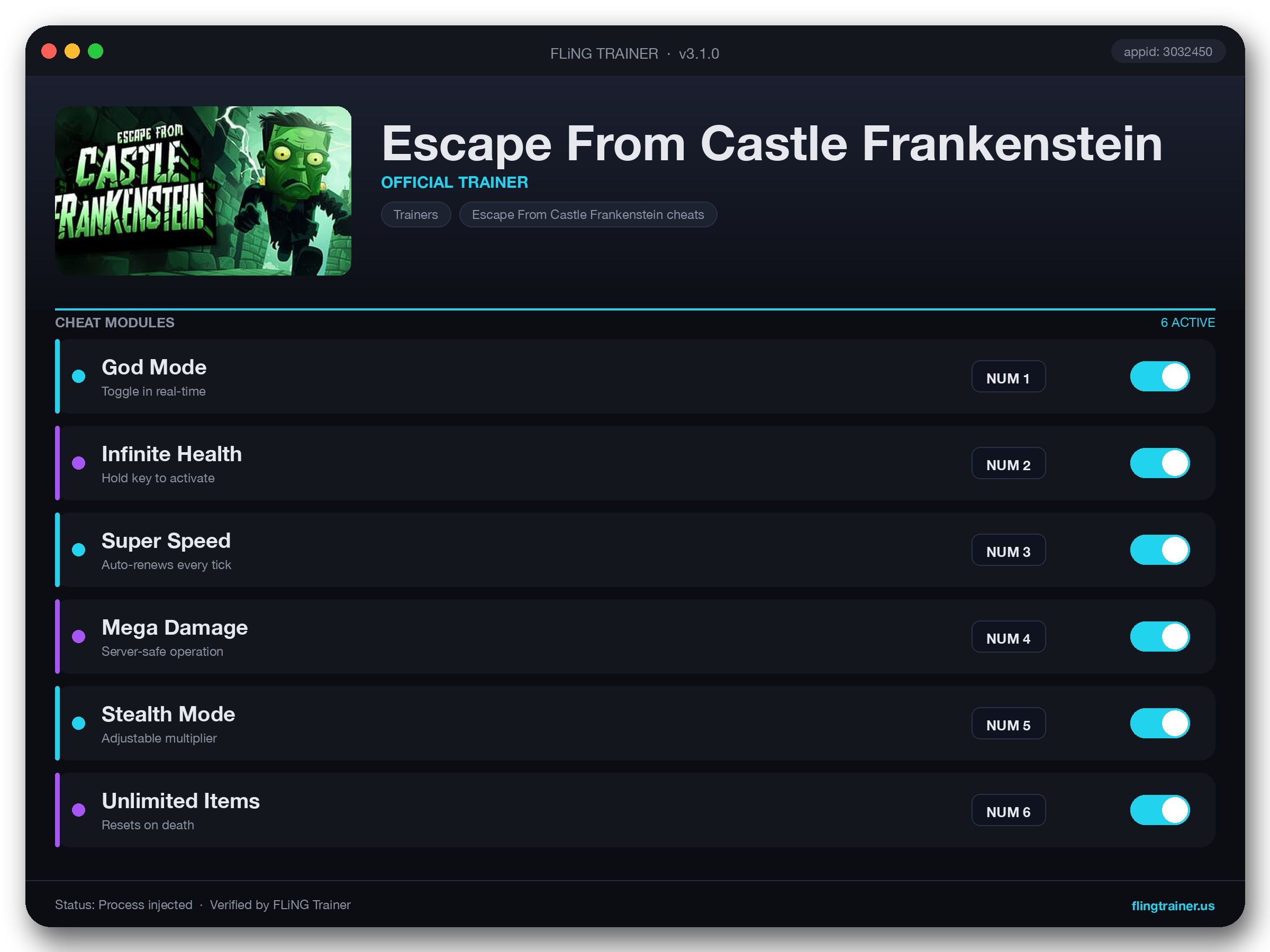 Escape From Castle Frankenstein Trainer interface
