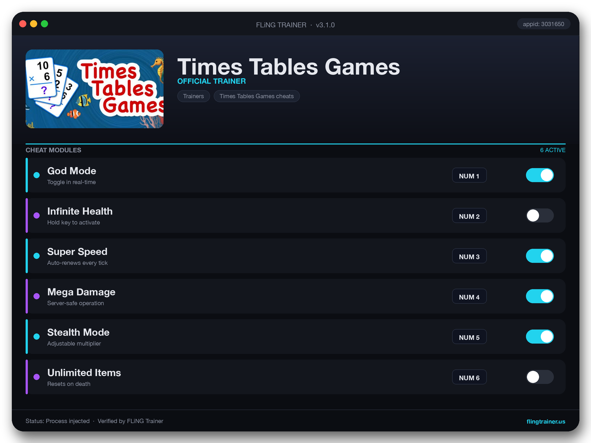 Times Tables Games Trainer interface