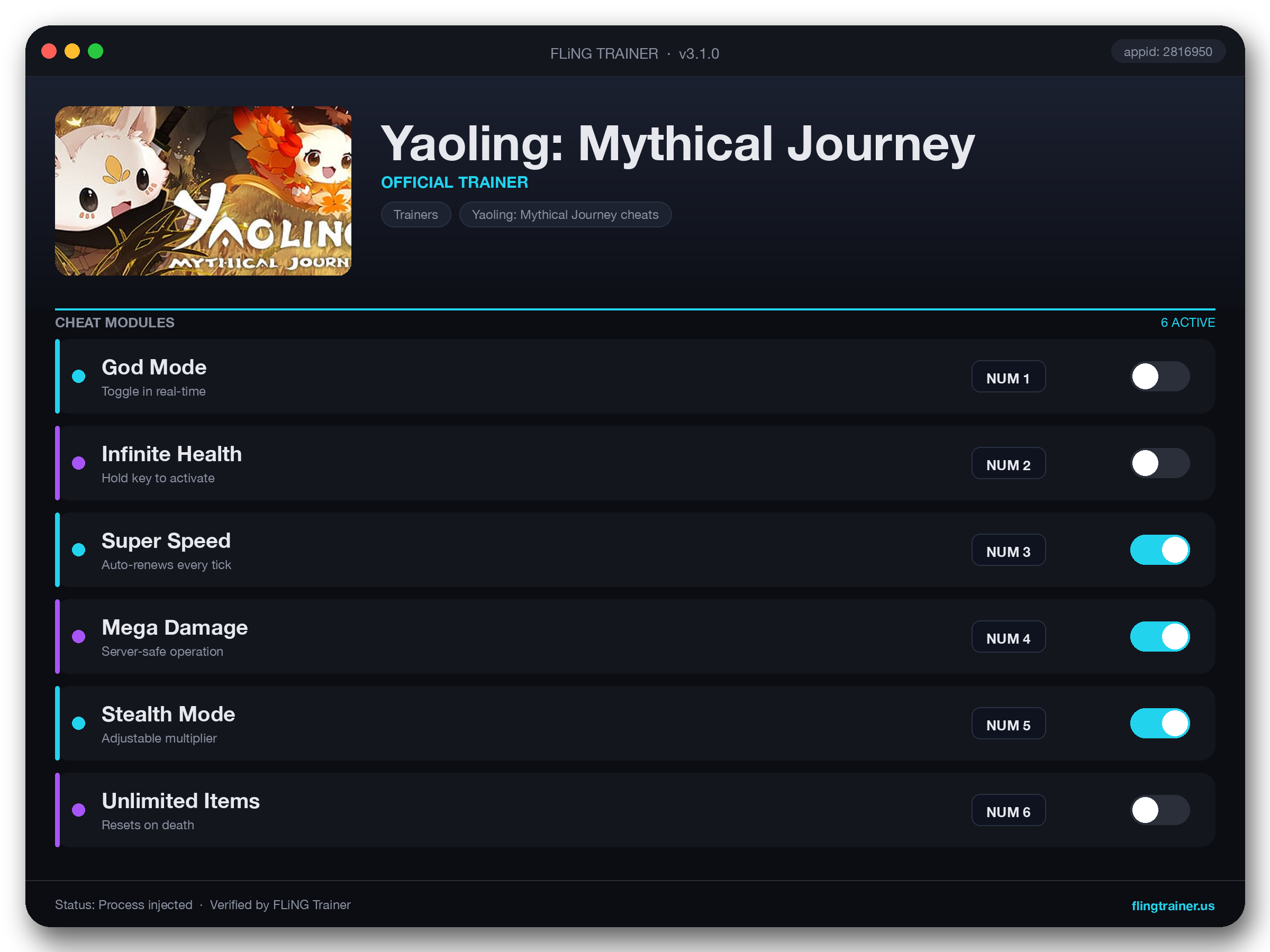 Yaoling: Mythical Journey Trainer interface