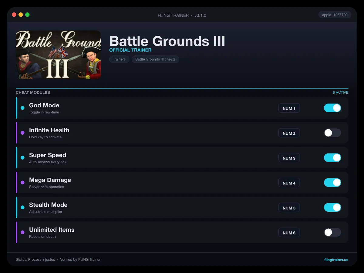 Battle Grounds III Trainer interface