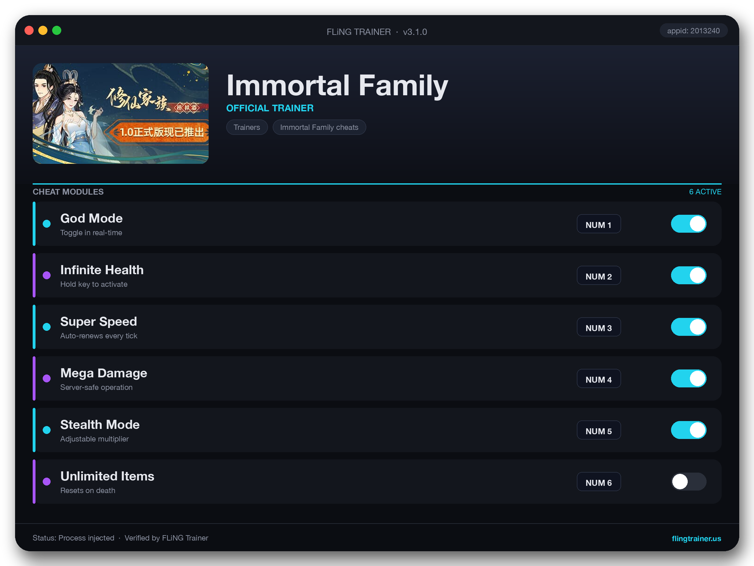 Immortal Family Trainer interface