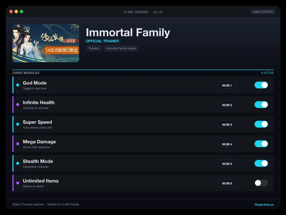 Immortal Family Trainer interface