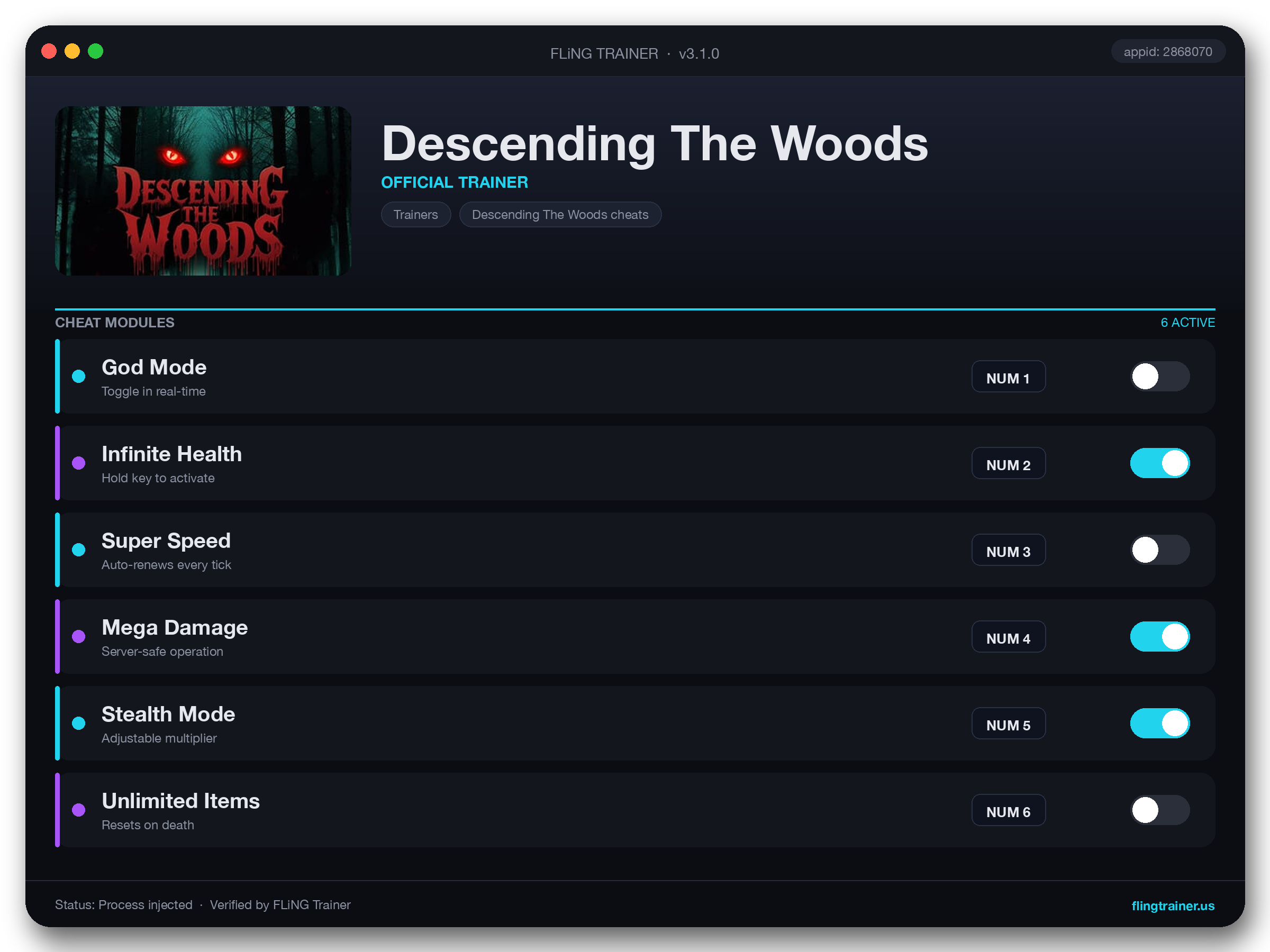 Descending The Woods Trainer interface