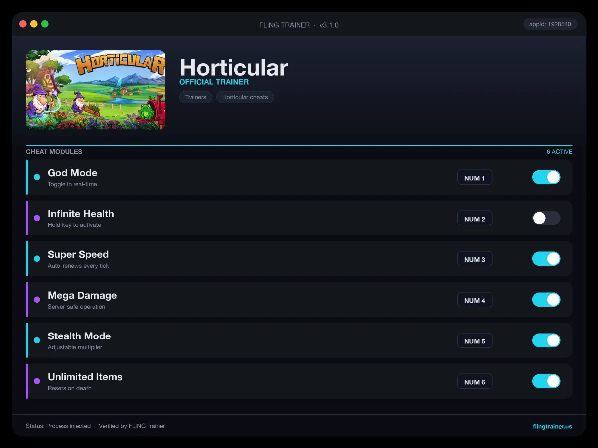 Horticular Trainer interface