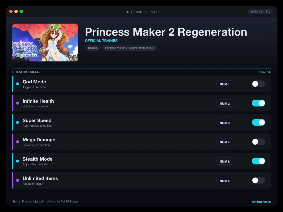 Princess Maker 2 Regeneration Trainer interface