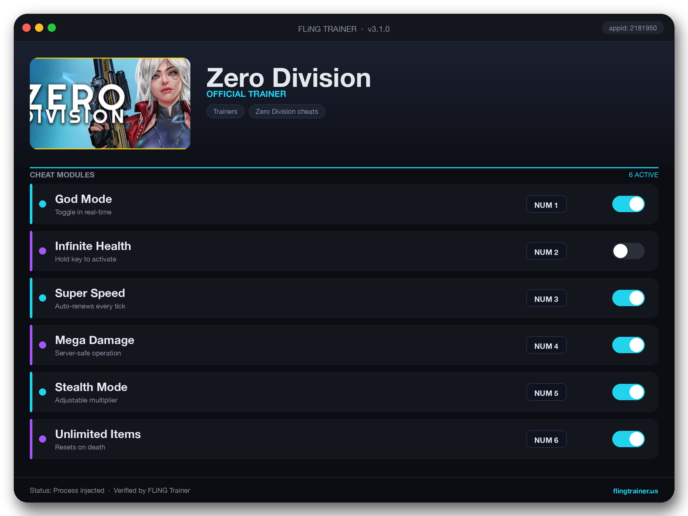 Zero Division Trainer interface