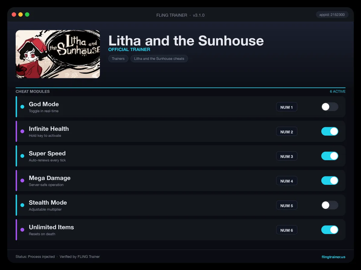 Litha and the Sunhouse Trainer interface