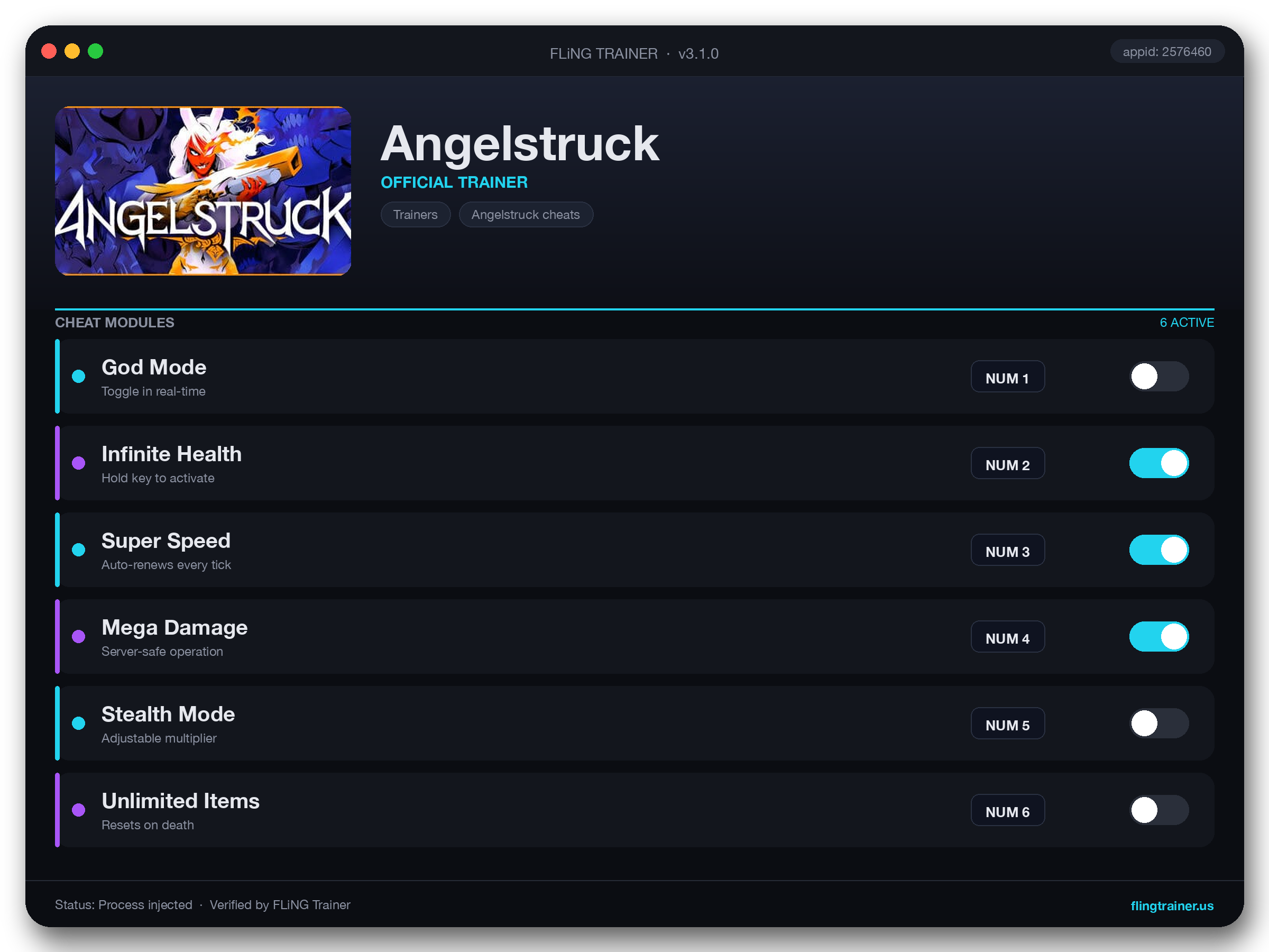 Angelstruck Trainer interface