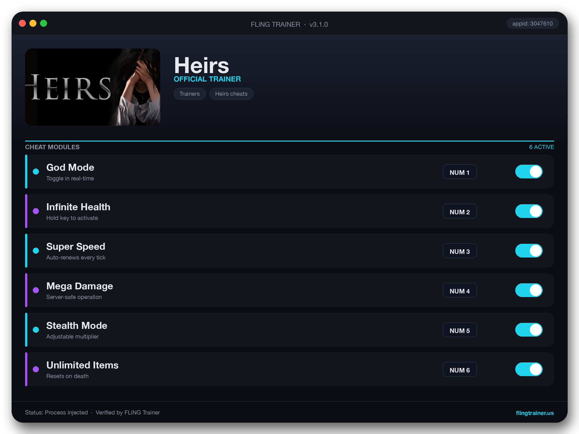 Heirs Trainer interface