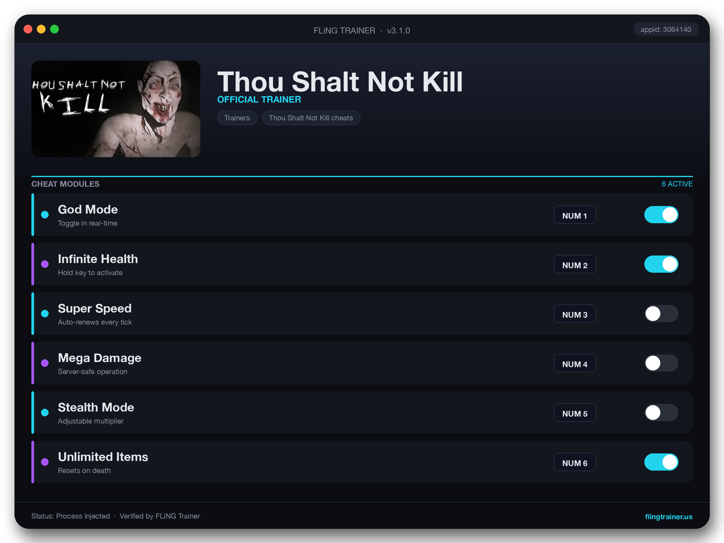 Thou Shalt Not Kill Trainer interface