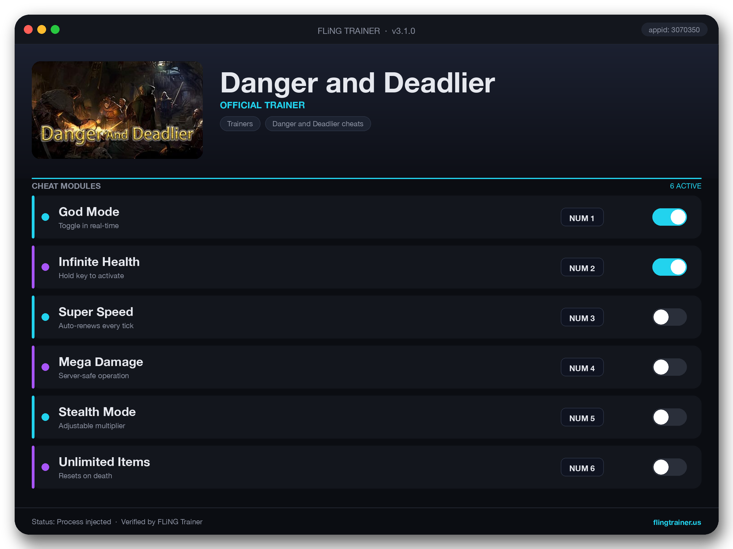 Danger and Deadlier Trainer interface