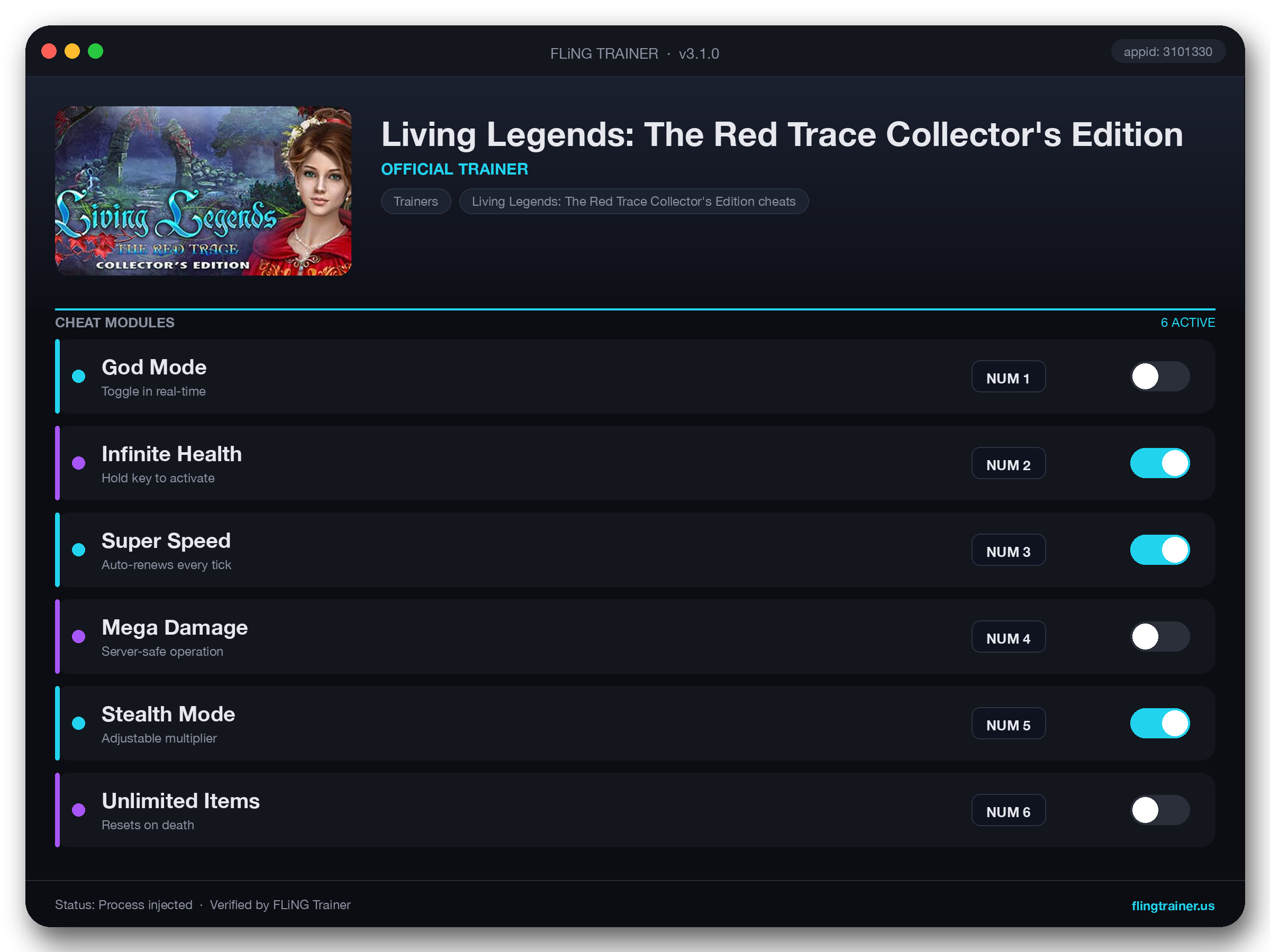 Living Legends: The Red Trace Collector's Edition Trainer interface