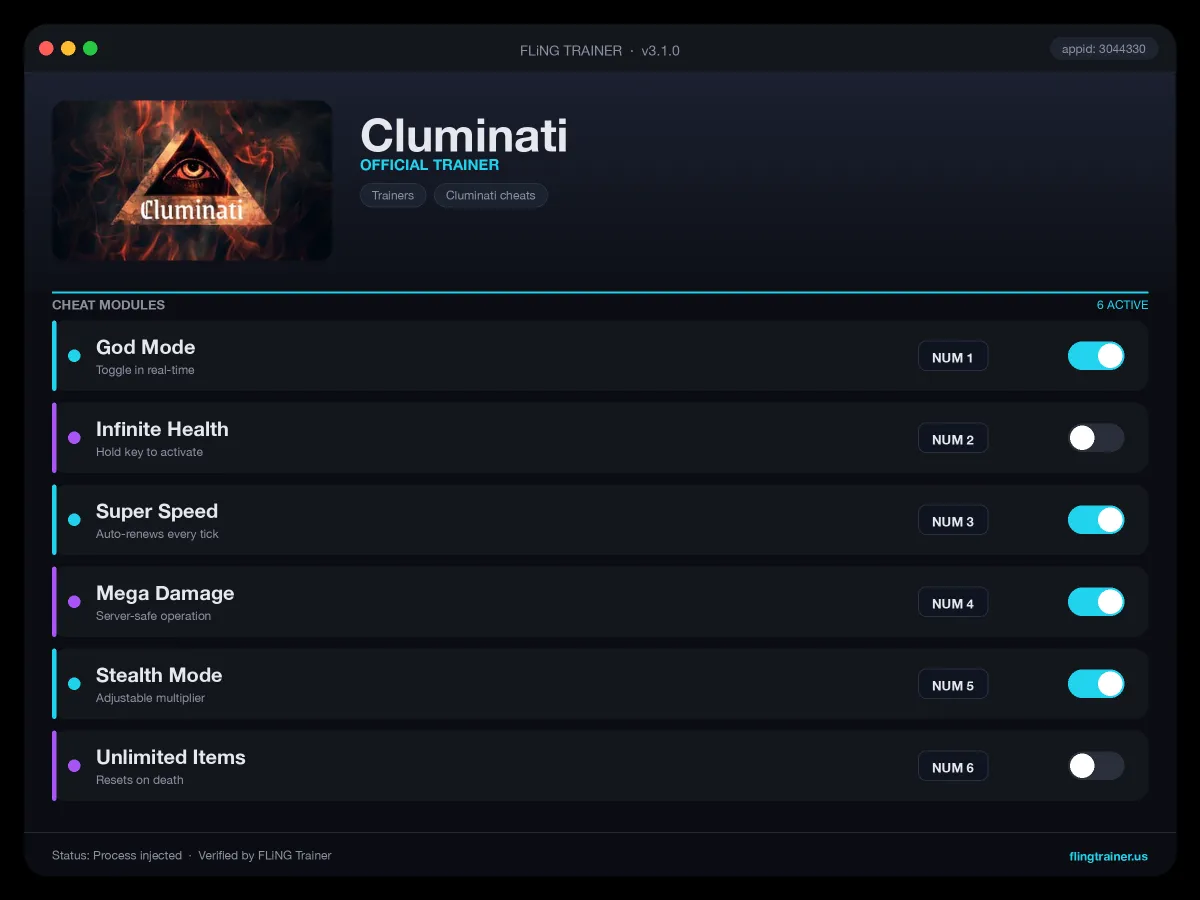 Cluminati Trainer interface
