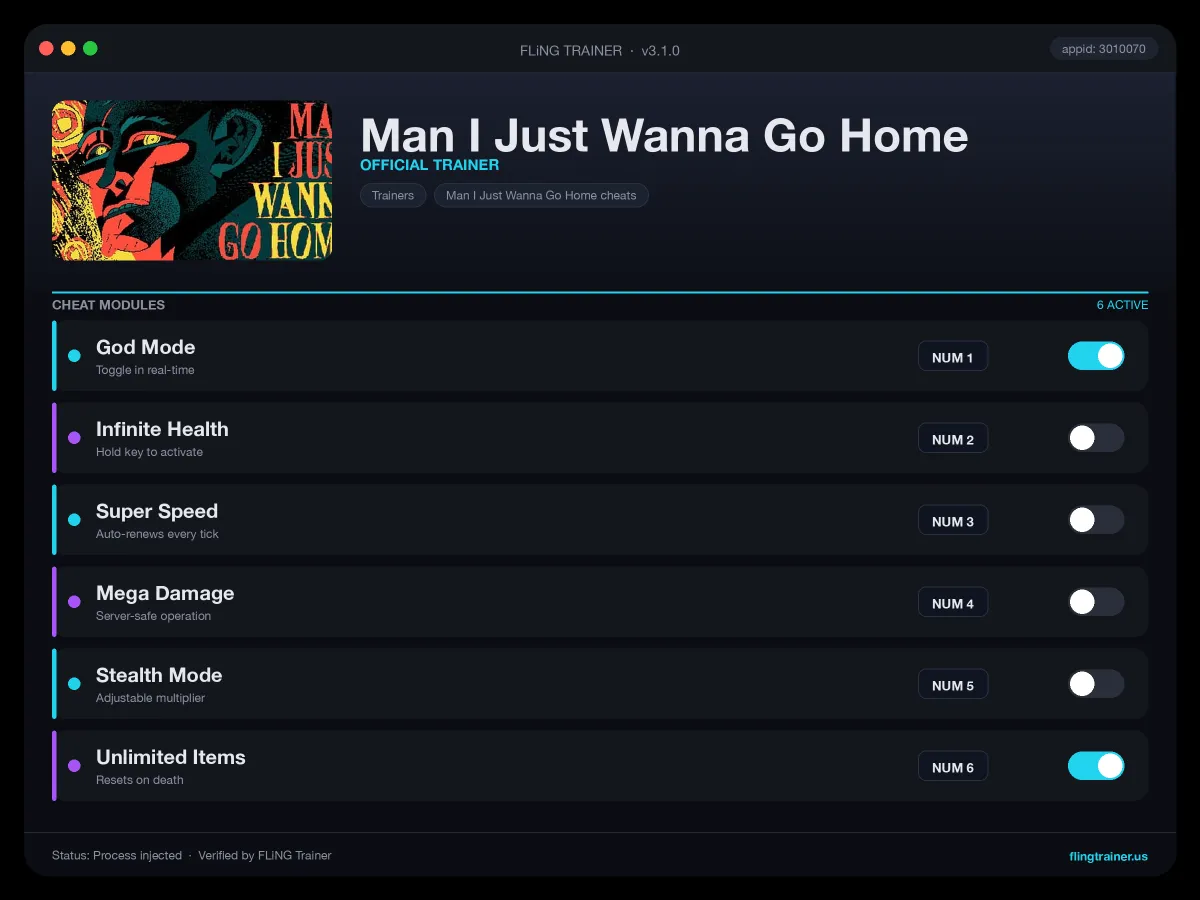 Man I Just Wanna Go Home Trainer interface