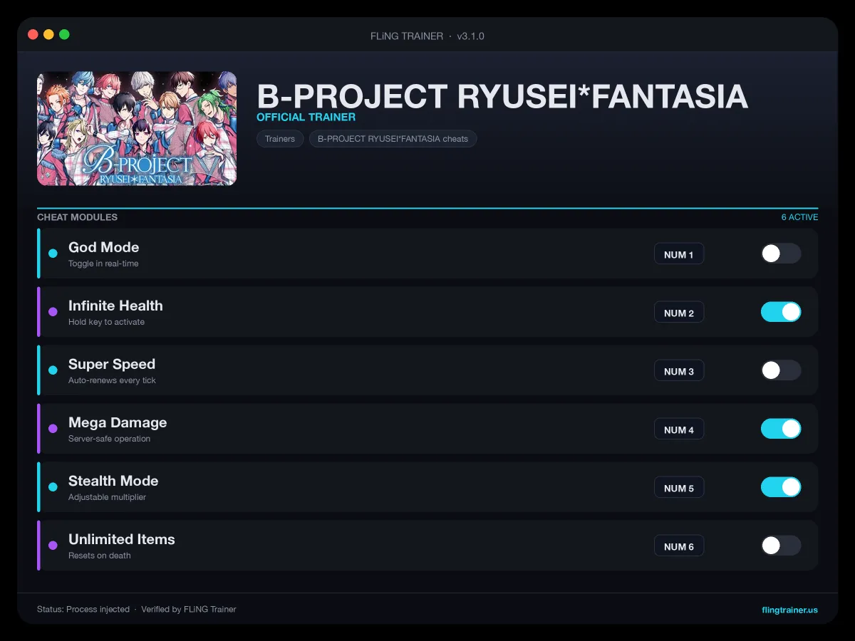 B-PROJECT RYUSEI*FANTASIA Trainer interface