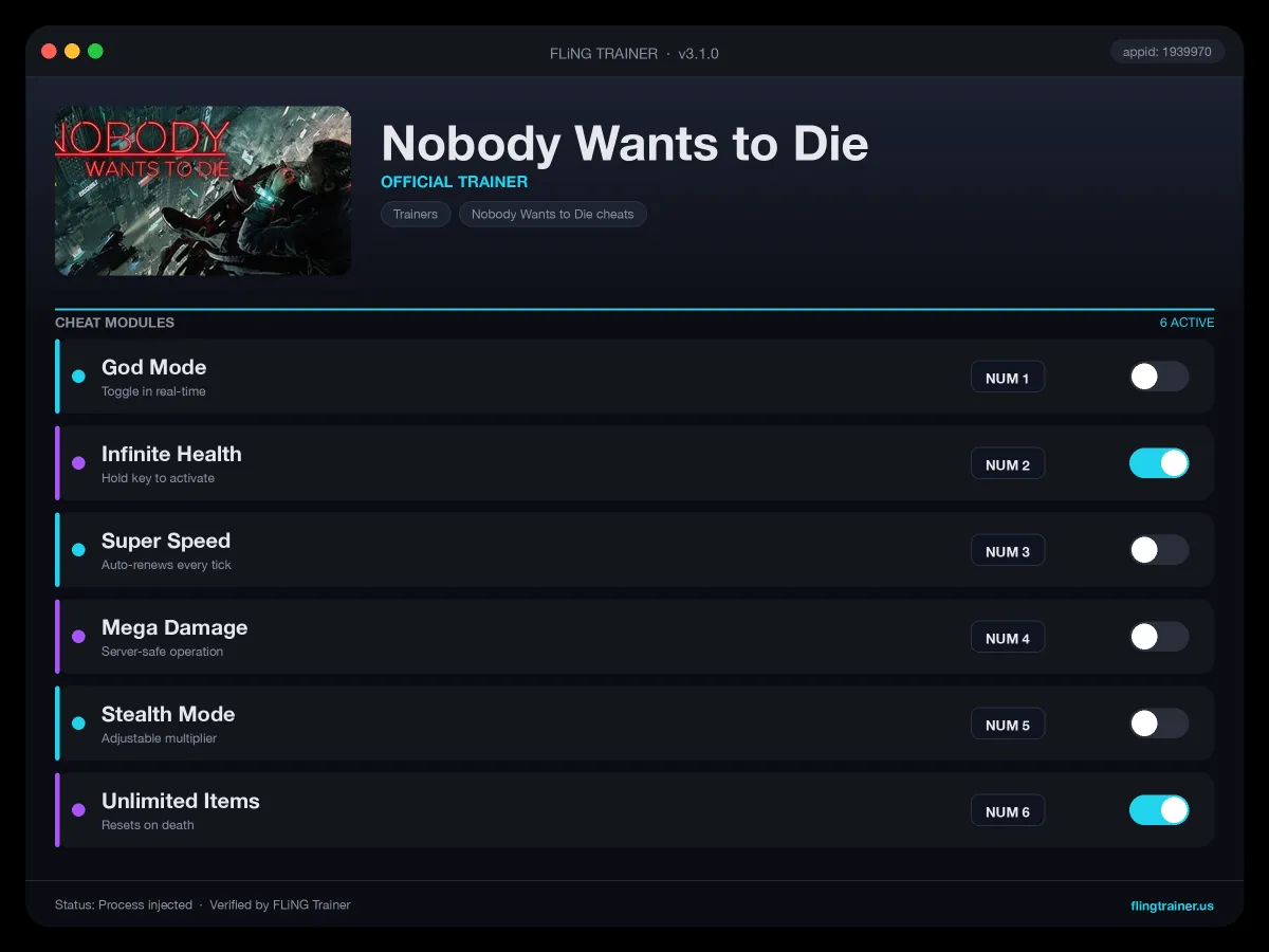 Nobody Wants to Die Trainer interface