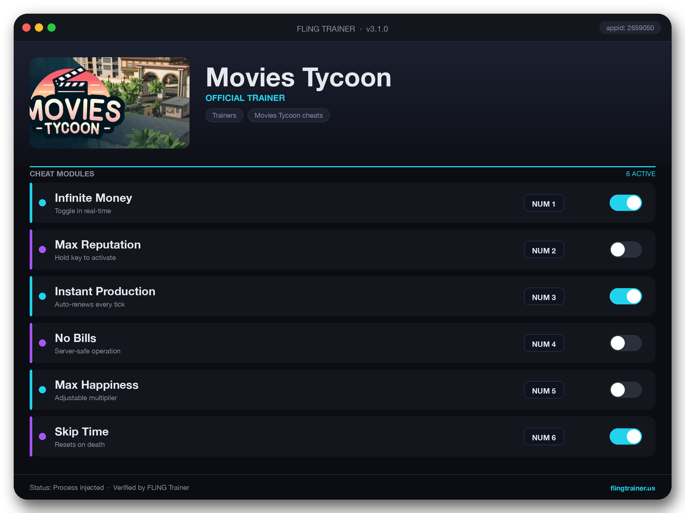 Movies Tycoon Trainer interface