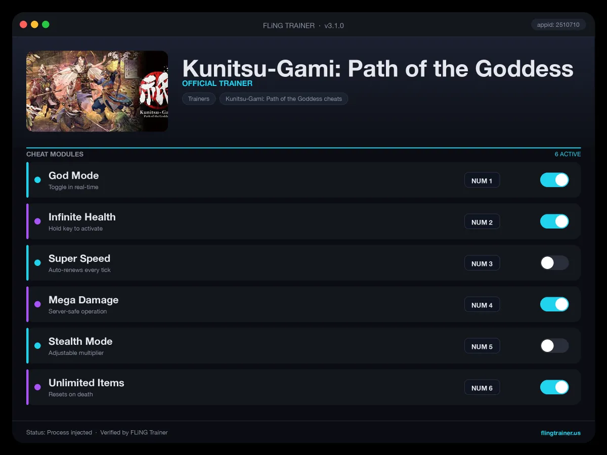 Kunitsu-Gami: Path of the Goddess Trainer interface