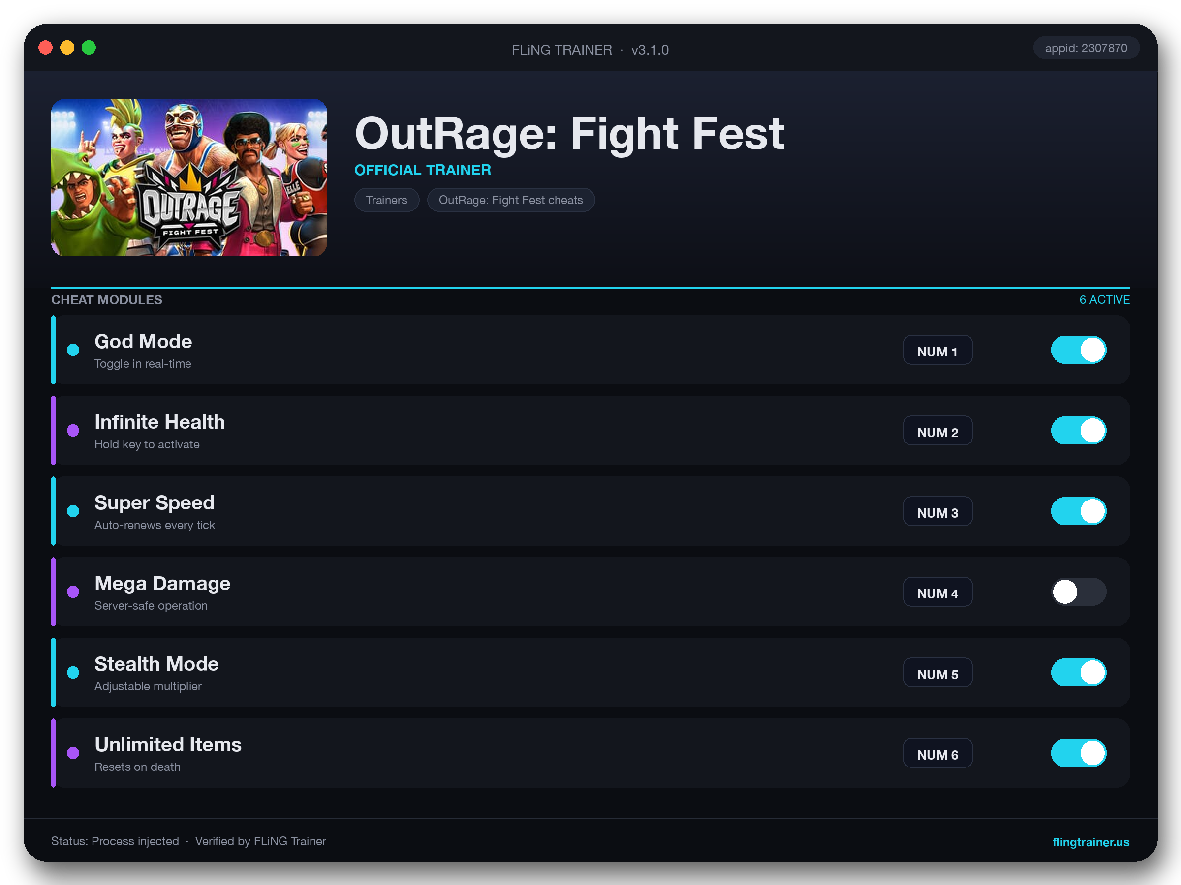 OutRage: Fight Fest Trainer interface