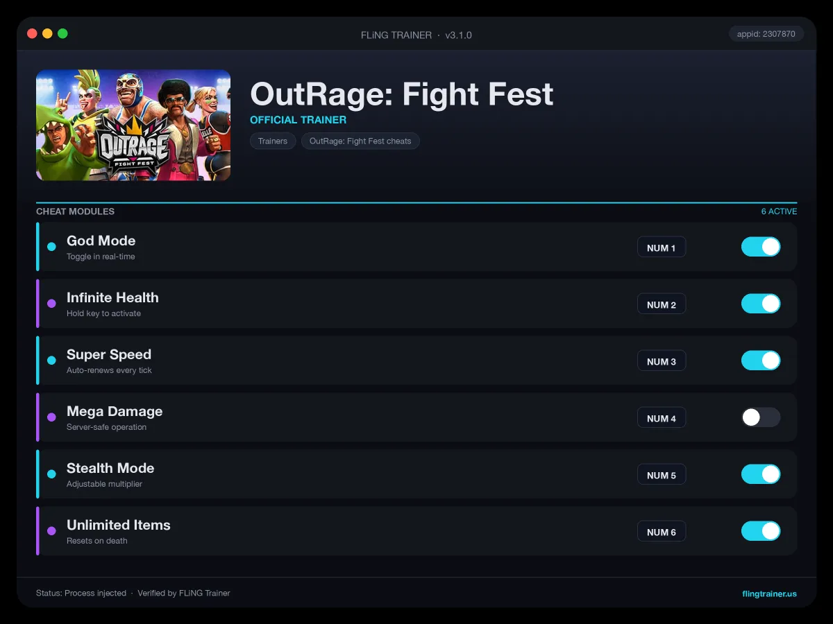 OutRage: Fight Fest Trainer interface