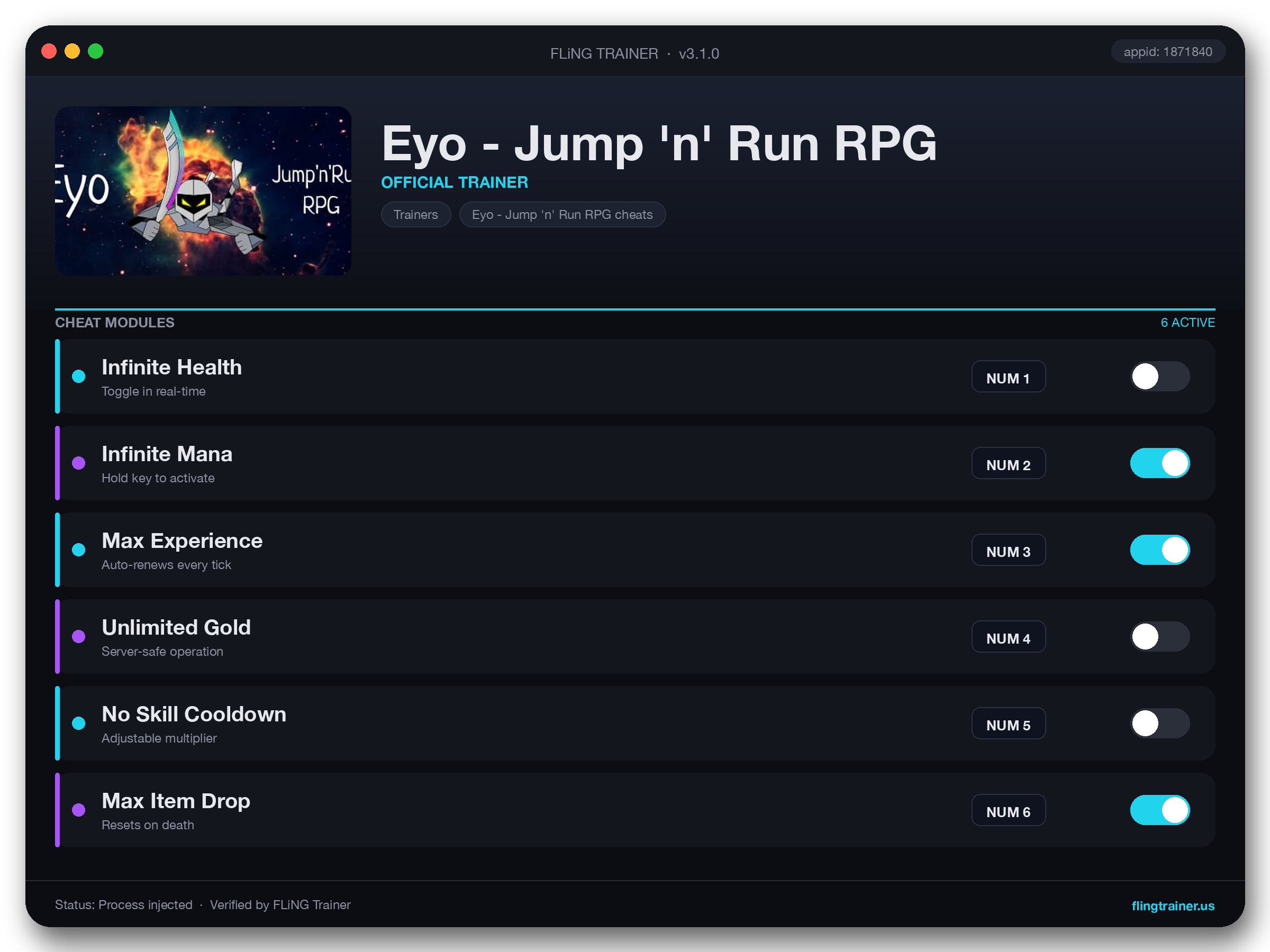 Eyo - Jump 'n' Run RPG Trainer interface