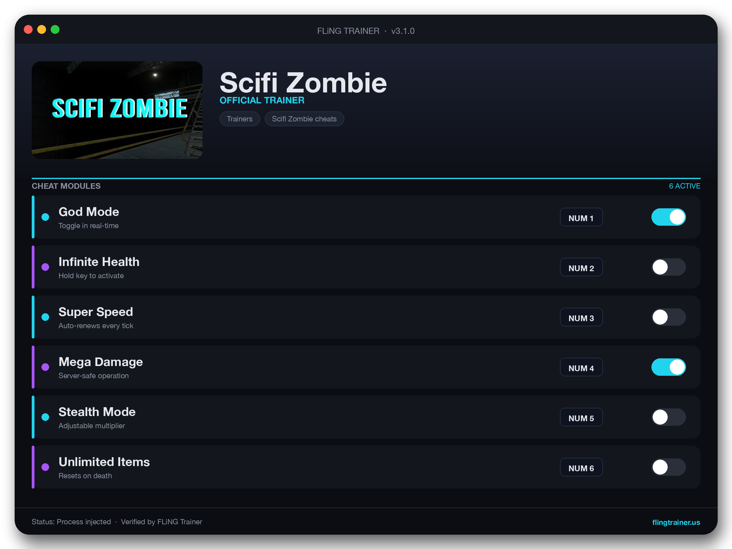 Scifi Zombie Trainer interface