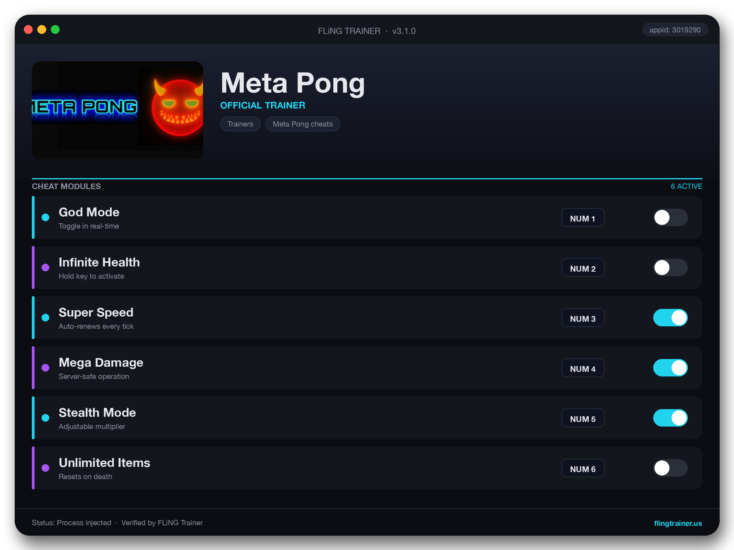 Meta Pong Trainer interface