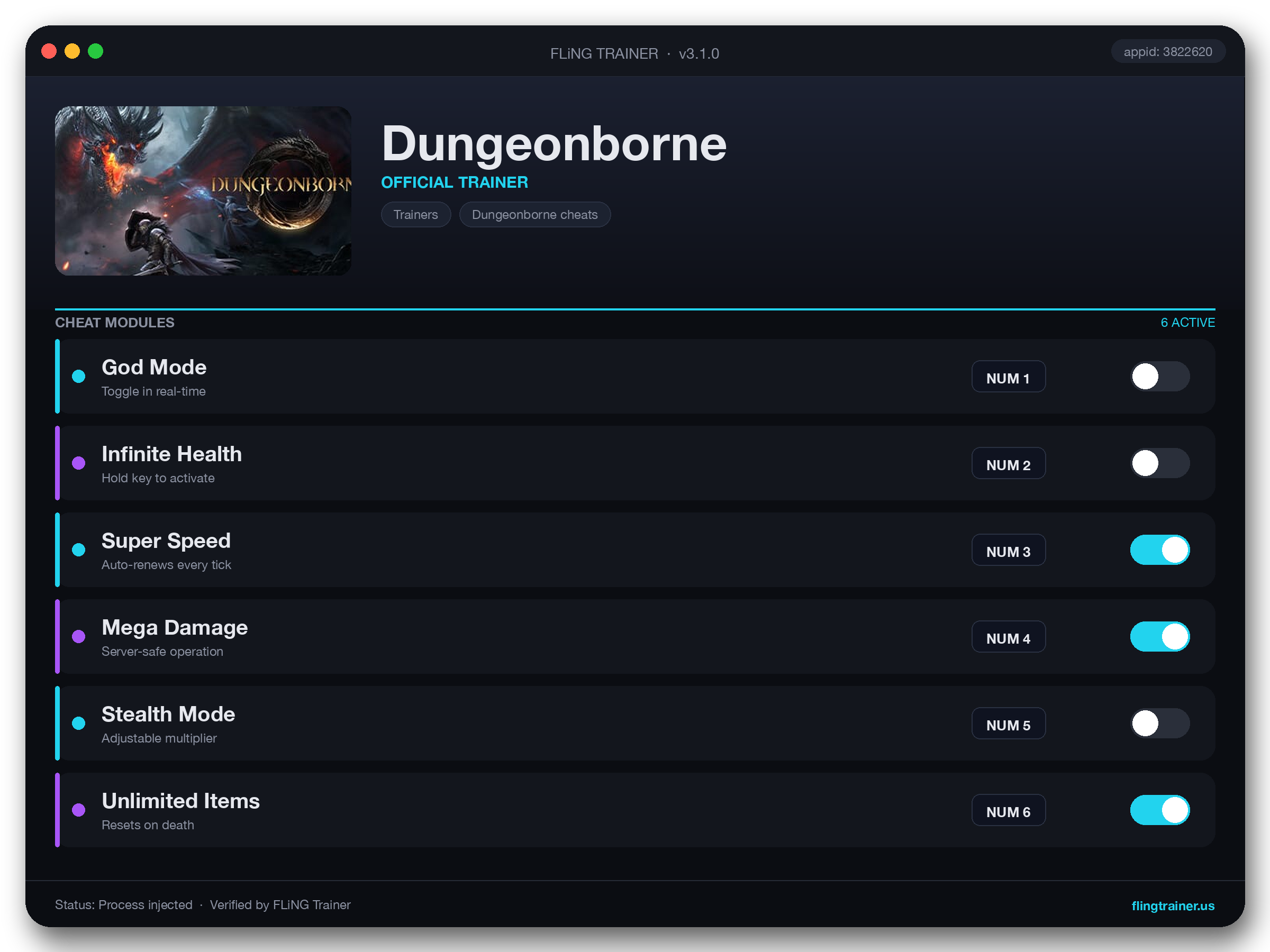 Dungeonborne Trainer interface