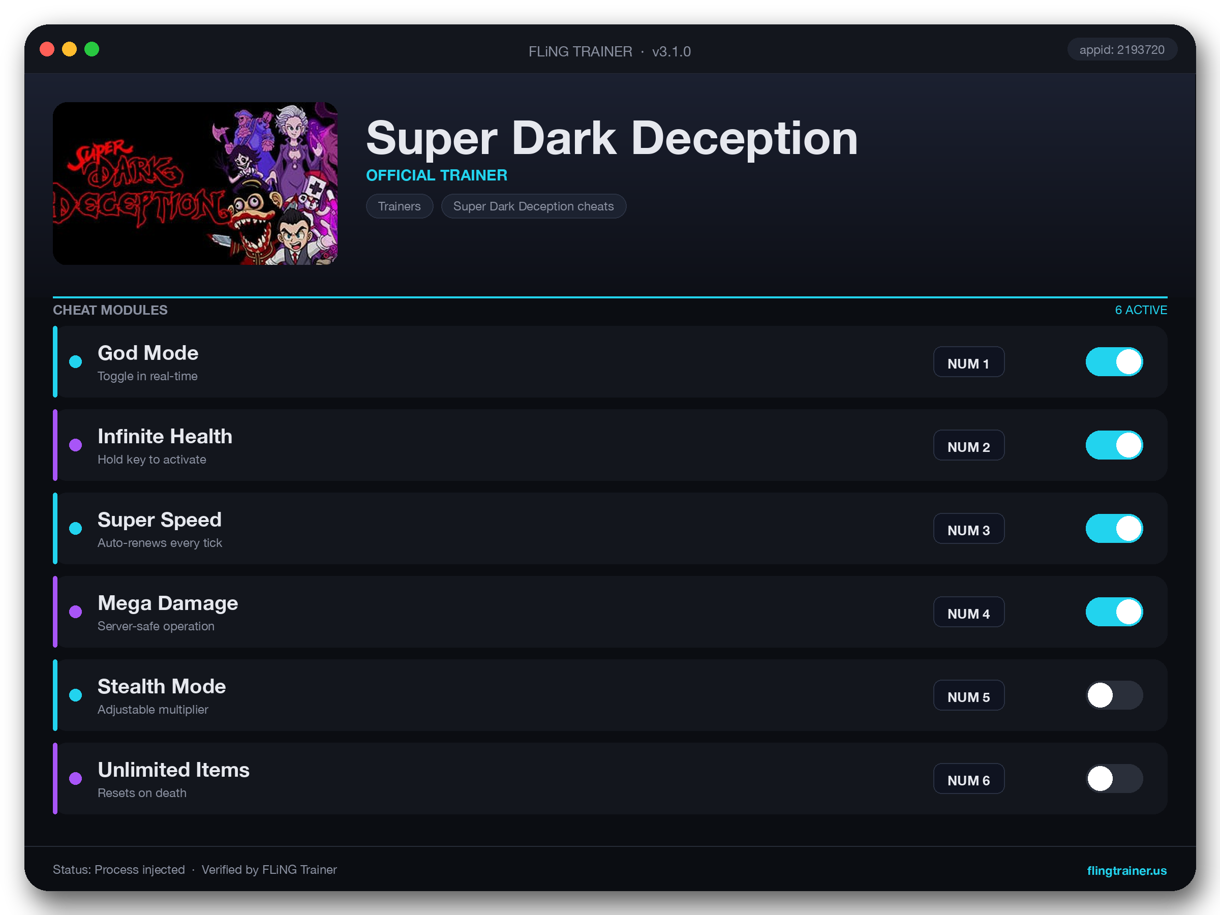 Super Dark Deception Trainer interface