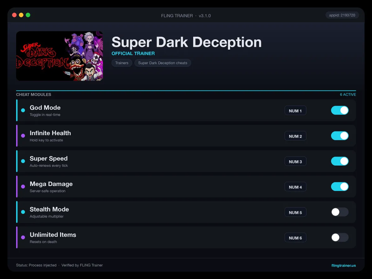 Super Dark Deception Trainer interface
